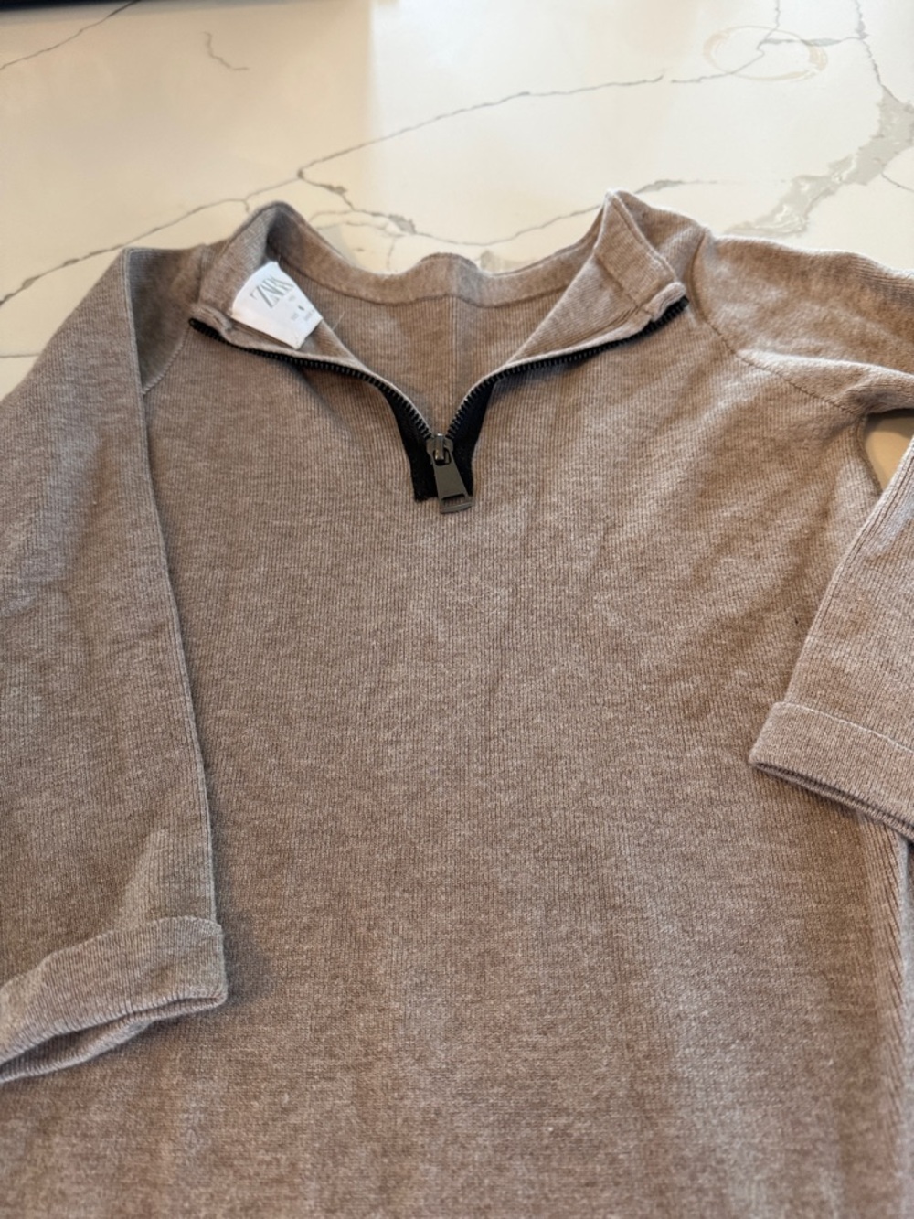 Zara Men Taupe Half-Zip Knit Sweater girls 6